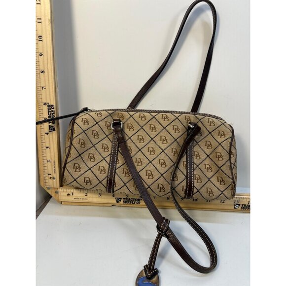Handbags - Dooney Bourke Women's Barrel Bag Brown DB Logo Canvas Leather Shoulder Purse